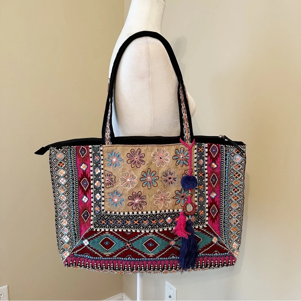 Steven by Steve Madden Sabbie Embellished Colorful Tote Bag - 14” x 20”